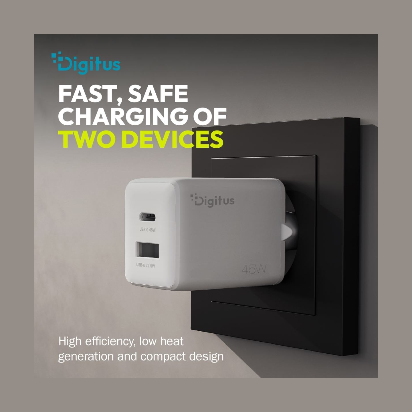 Digitus USB GaN Charger 45W, 1x USB-C, 1x USB-A | DA-10302