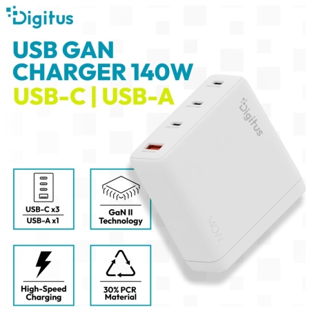 Digitus USB GaN Charger 140W, 3x USB-C, 1x USB-A | DA-10305