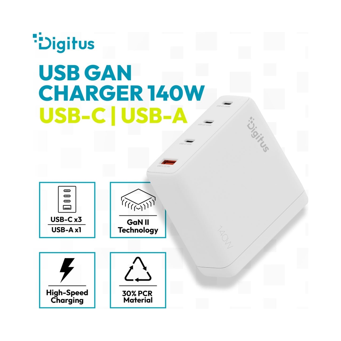 Digitus USB GaN Charger 140W, 3x USB-C, 1x USB-A | DA-10305