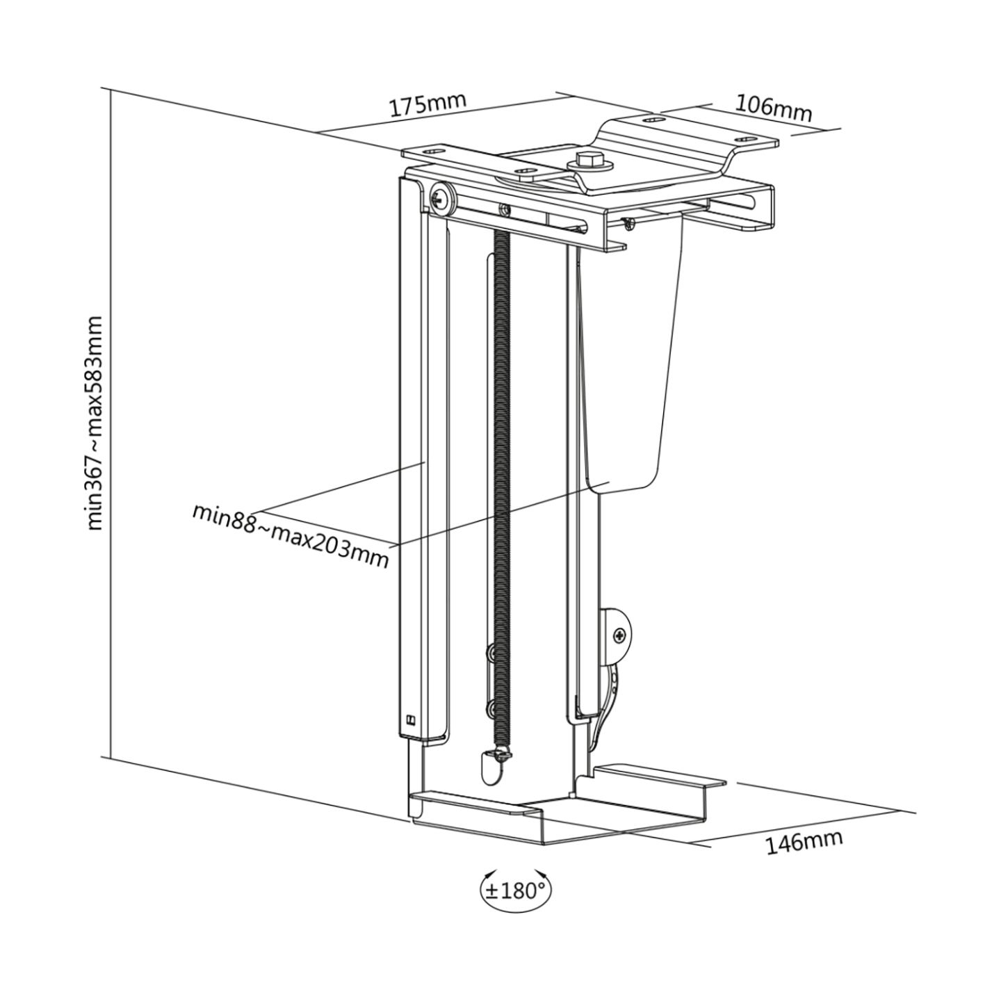 Digitus PC Table Mount | DA-90411 | 30-51 cm | Steel | Black