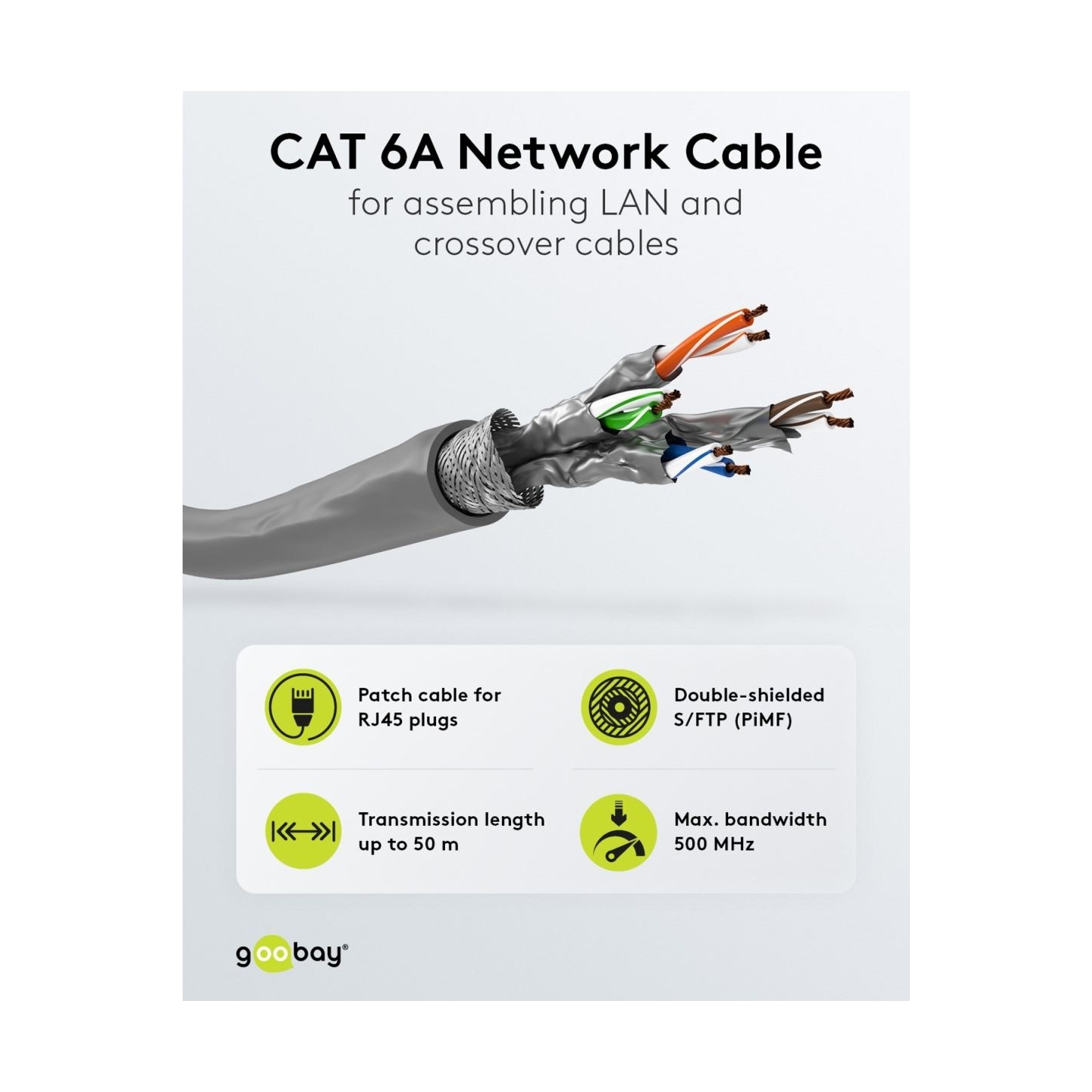 Goobay | CAT 6A Network Cable, S/FTP (PiMF), 50 m | 96093 | S/FTP | Grey