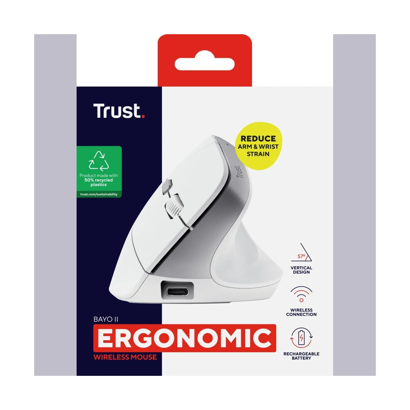 Trust MOUSE USB OPTICAL WRL BAYO II/ERGO WHT 25398 TRUST