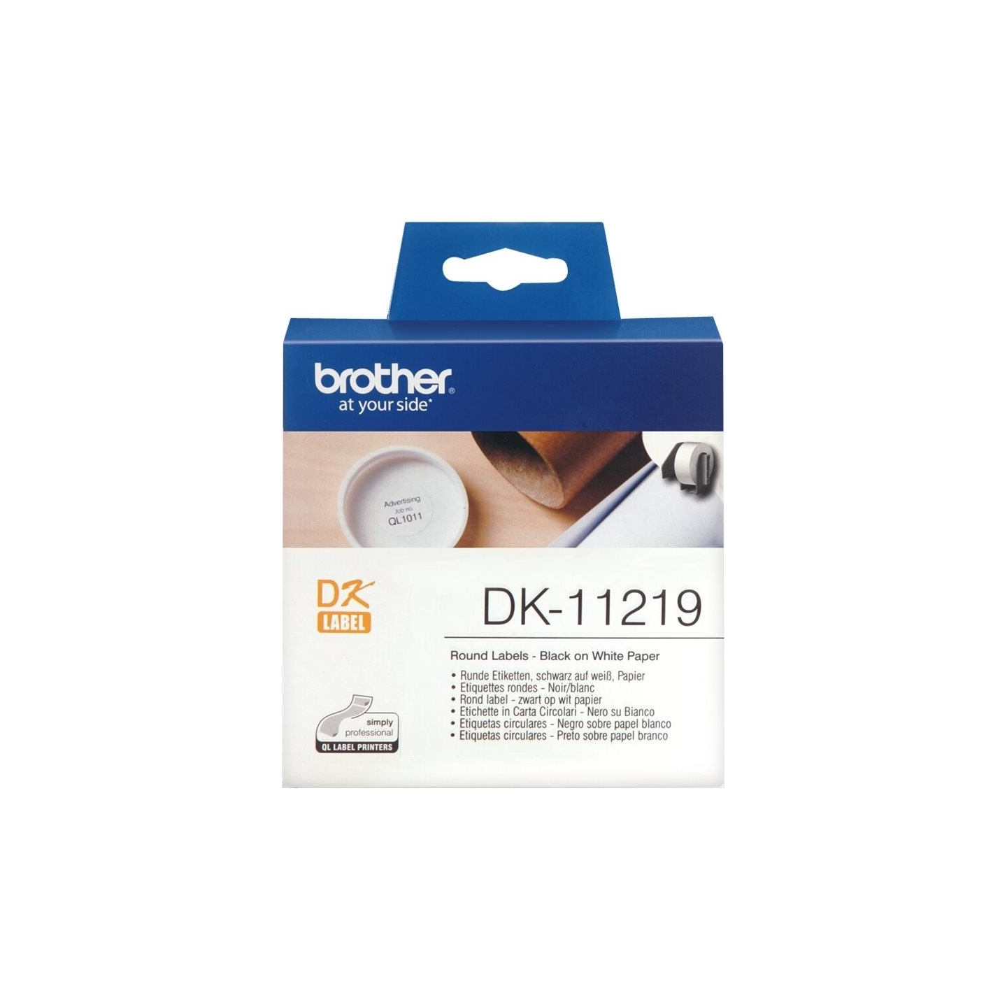 Brother Round paper labels DK-11219 | Black on White | 12 mm
