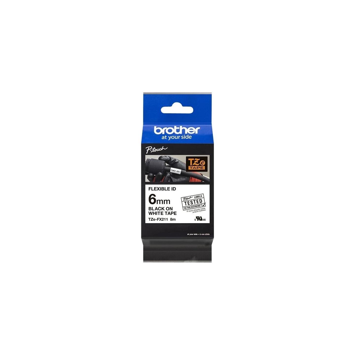 Brother | TZe-FX211 Flexible ID Laminated Tape | Black on White | TZe | 8 m | 0.6 cm