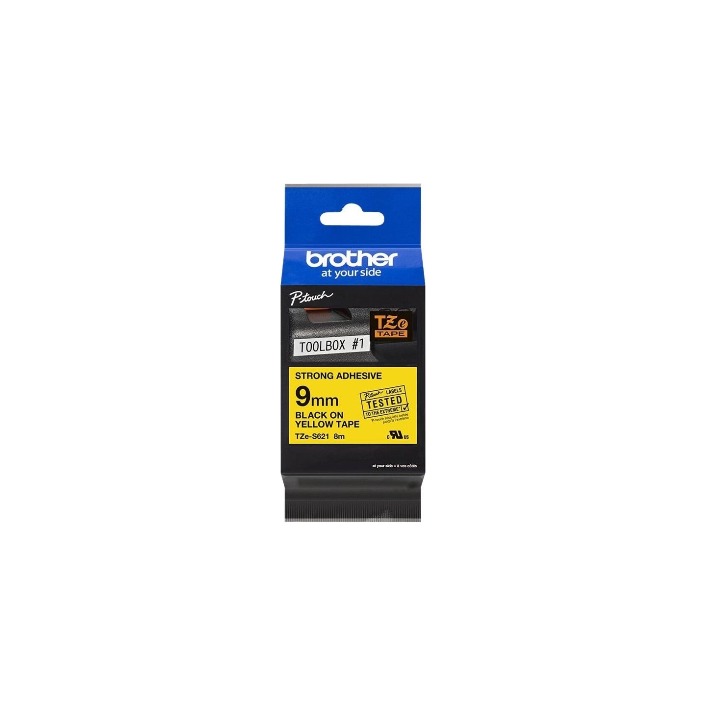 Brother | TZe-S621 Strong Adhesive Laminated Tape | Black on Yellow | TZe | 8 m | 9 cm