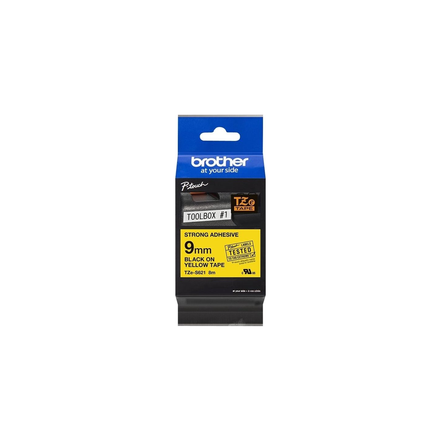 Brother | TZe-S621 Strong Adhesive Laminated Tape | Black on Yellow | TZe | 8 m | 9 cm