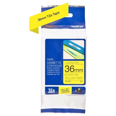 Brother | TZe-661 Laminated Tape | Black on Yellow | TZe | 8 m | 3.6 cm