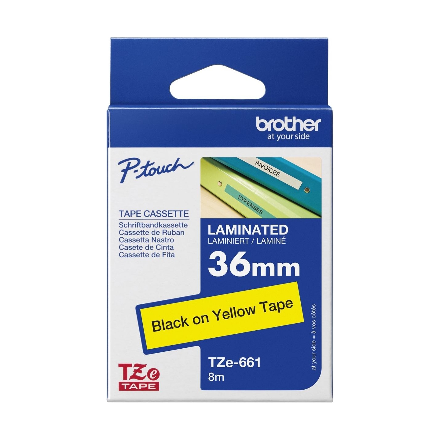 Brother | TZe-661 Laminated Tape | Black on Yellow | TZe | 8 m | 3.6 cm