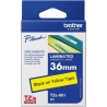 Brother | TZe-661 Laminated Tape | Black on Yellow | TZe | 8 m | 3.6 cm