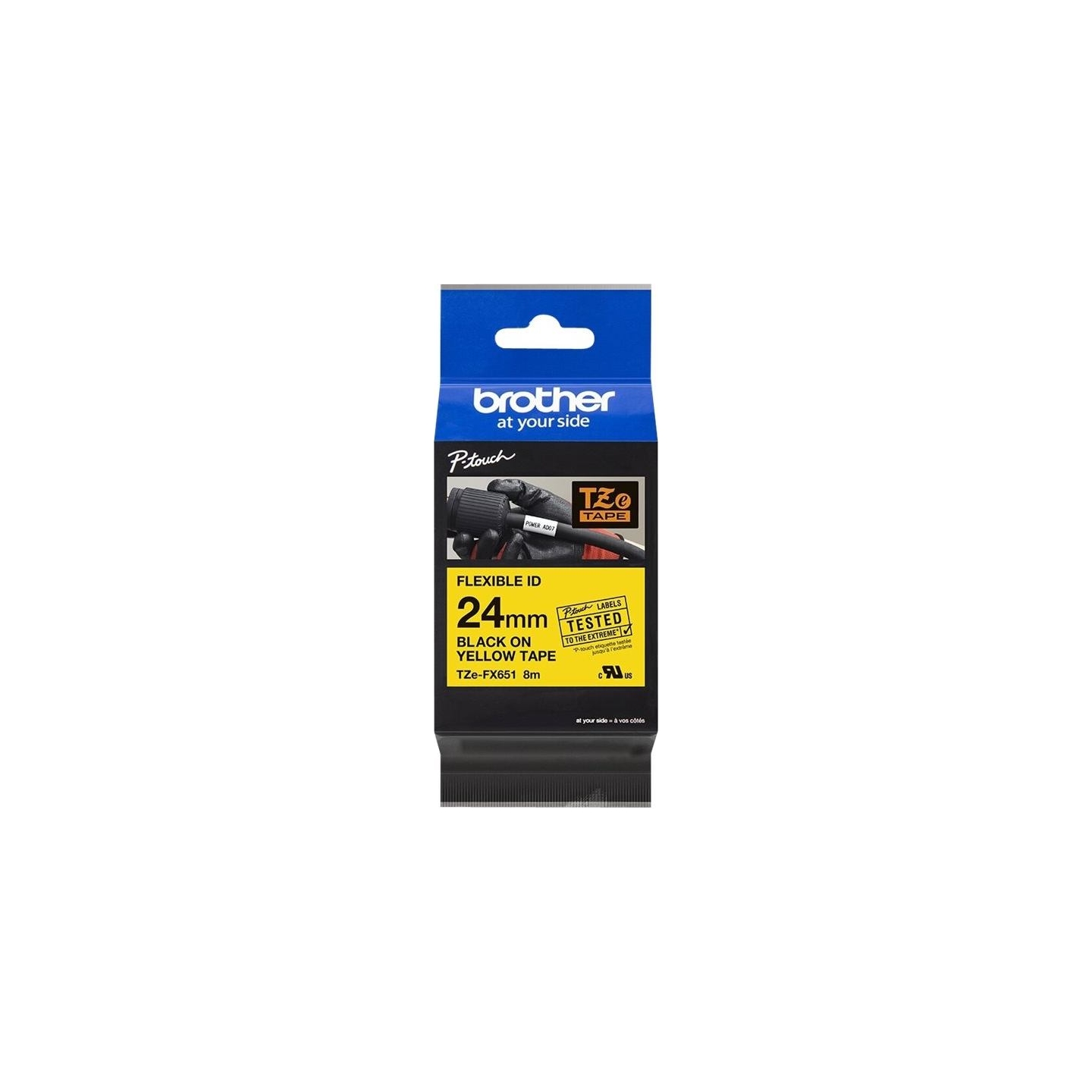 Brother | TZe-FX651 Flexible ID Laminated Tape | Black on Yellow | TZe | 8 m | 2.4 cm