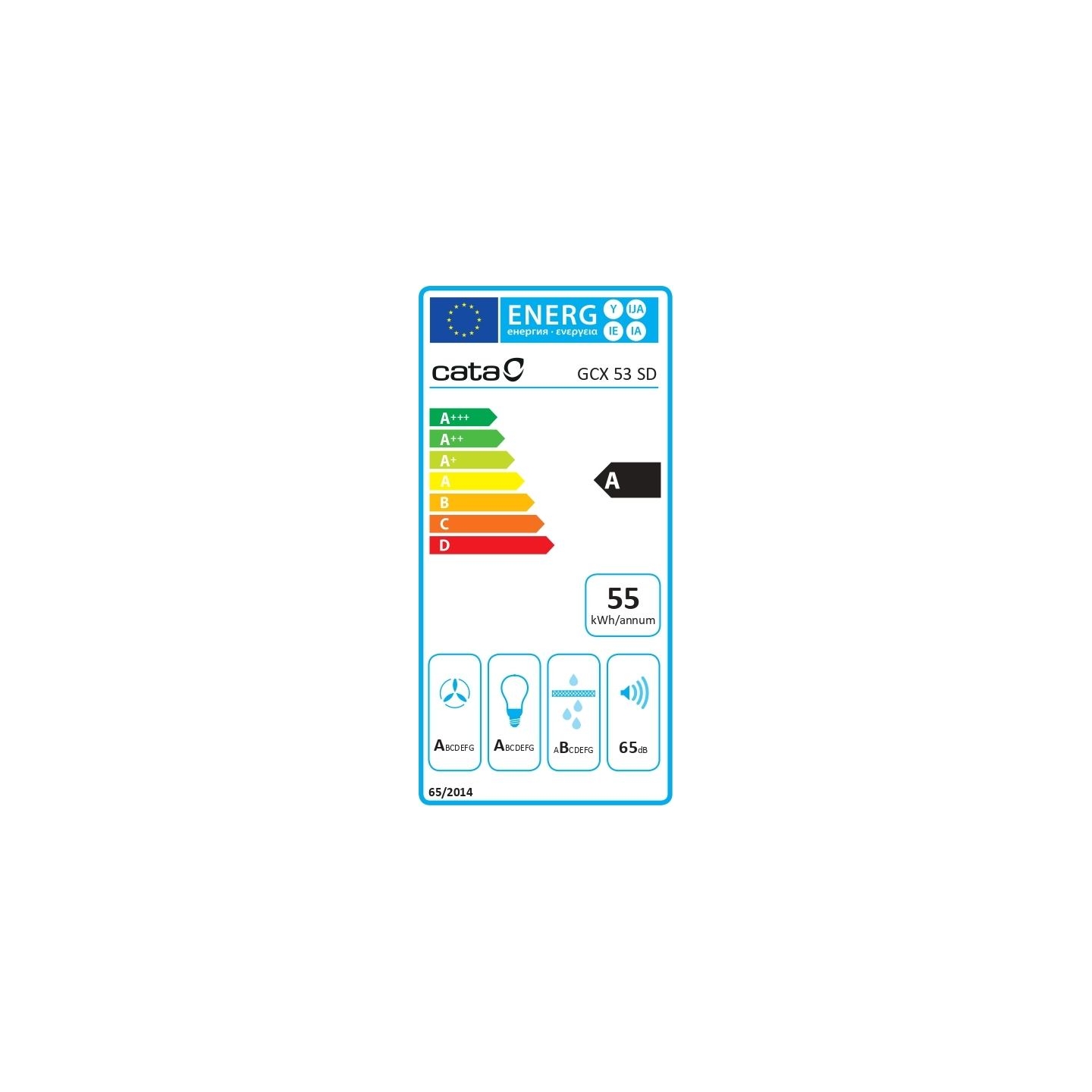 Cata | Hood | GCX 53 SD | Canopy | Energy efficiency class A | Width 53 cm | 750 m³/h | Touch Control | LED | Stainless steel/Gr