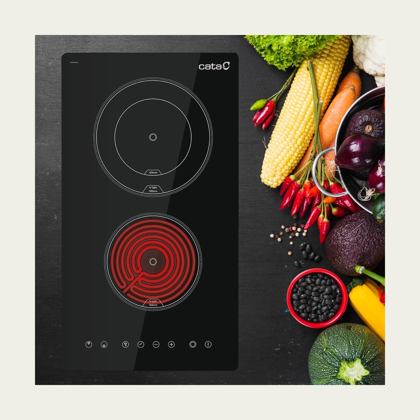 Cata Hob | TD 3002 BK | Vitroceramic | Number of burners/cooking zones 2 | Touch | Timer | Black
