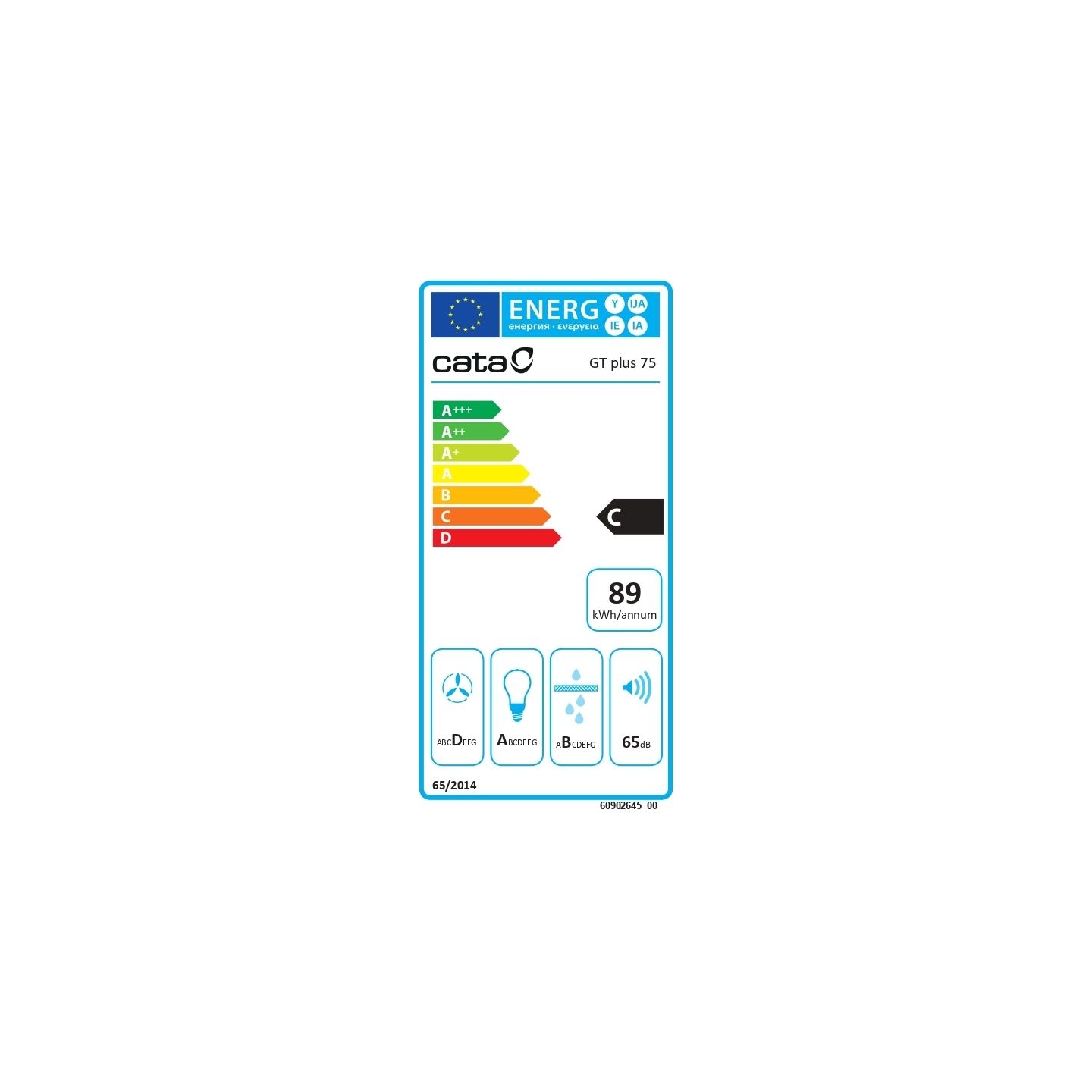 Cata | Hood | GT-PLUS 75 X /M | Canopy | Energy efficiency class C | Width 79.2 cm | 645 m³/h | Mechanical control | EcoLed | St
