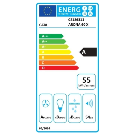 Cata Hood | ARONA 60 X | Canopy | Energy efficiency class A | Width 59.5 cm | 766 m³/h | Electronic | LED | Inox
