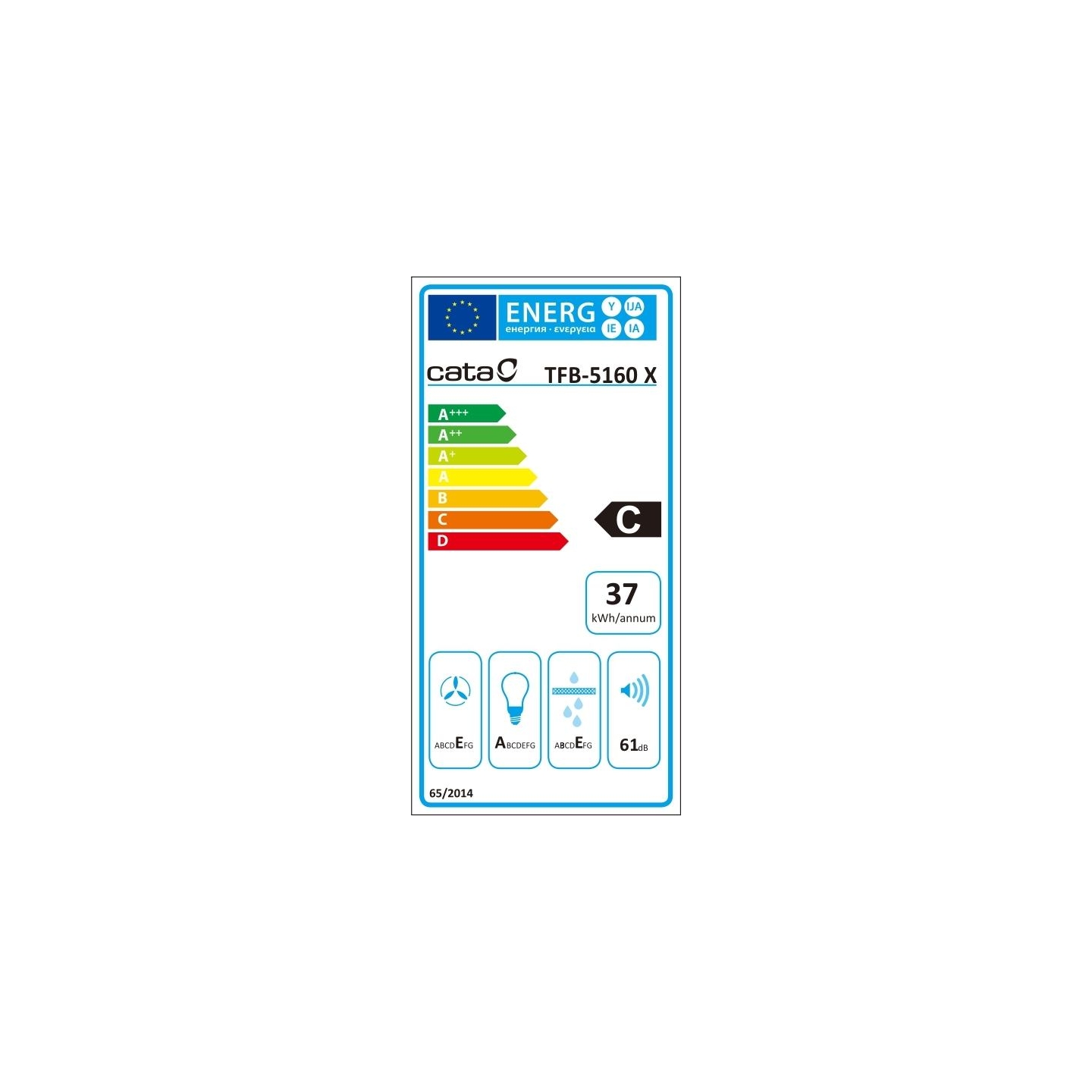 Cata | Hood | TFB-5160 X | Telescopic | Energy efficiency class C | Width 59.5 cm | 300 m³/h | Mechanical | CSLED | Stainless st