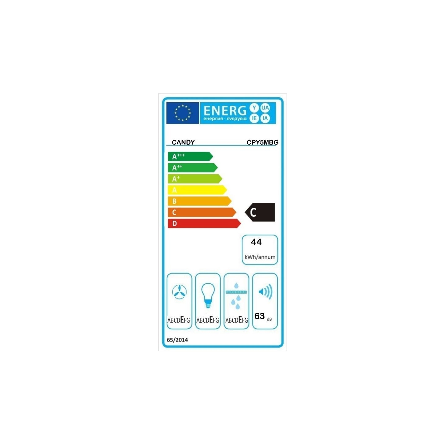 Candy | Hood | CPY5MBG | Canopy | Energy efficiency class C | Width 52 cm | 298 m³/h | Mechanical control | LED | Black Glass