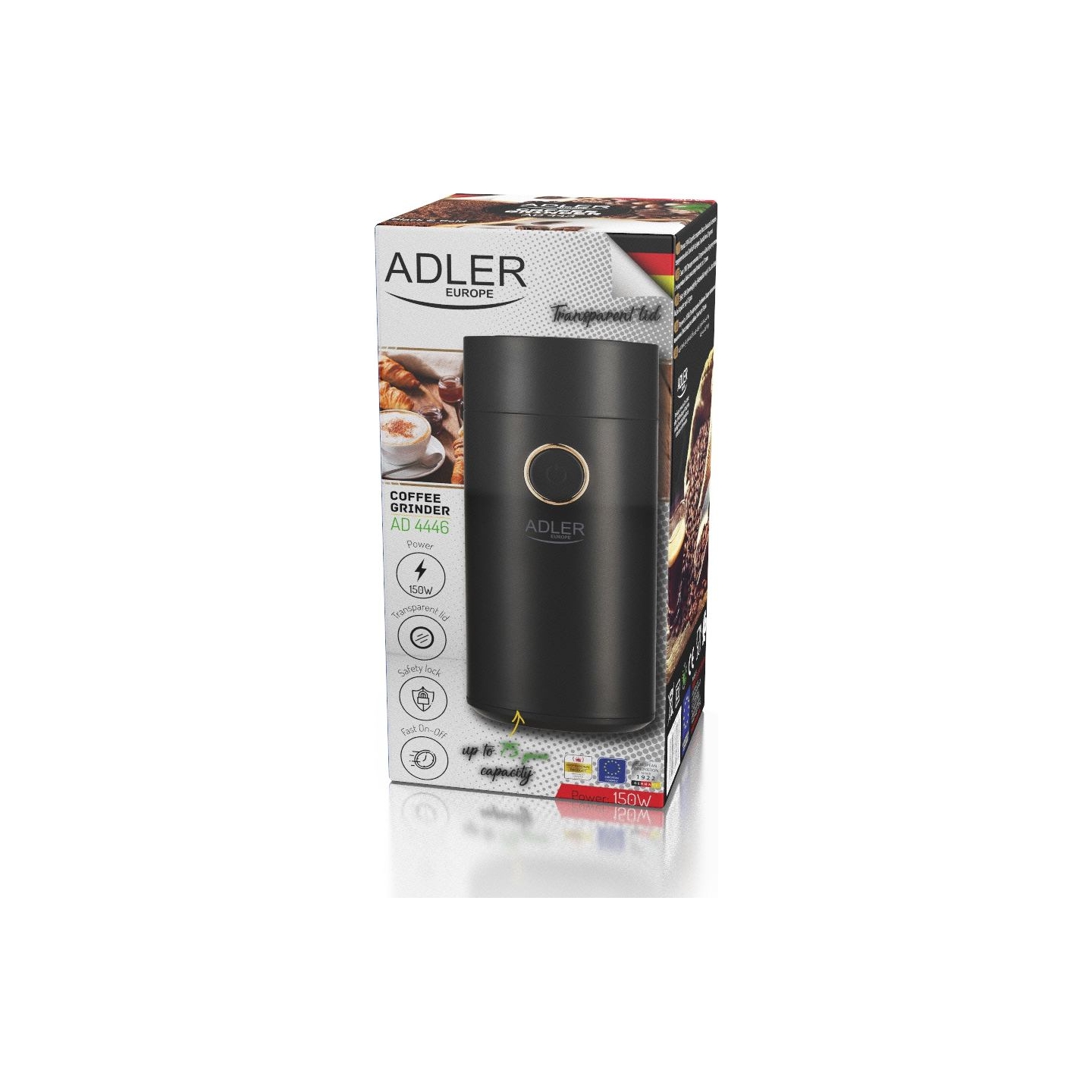 Adler | Coffee Mill | AD 4446bg | 150 W | Coffee beans capacity 75 g | Black