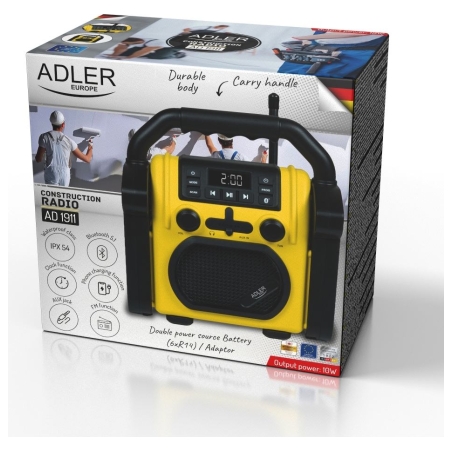 Adler | Construction radio with Bluetooth | AD 1911 | AUX in | Black/Yellow