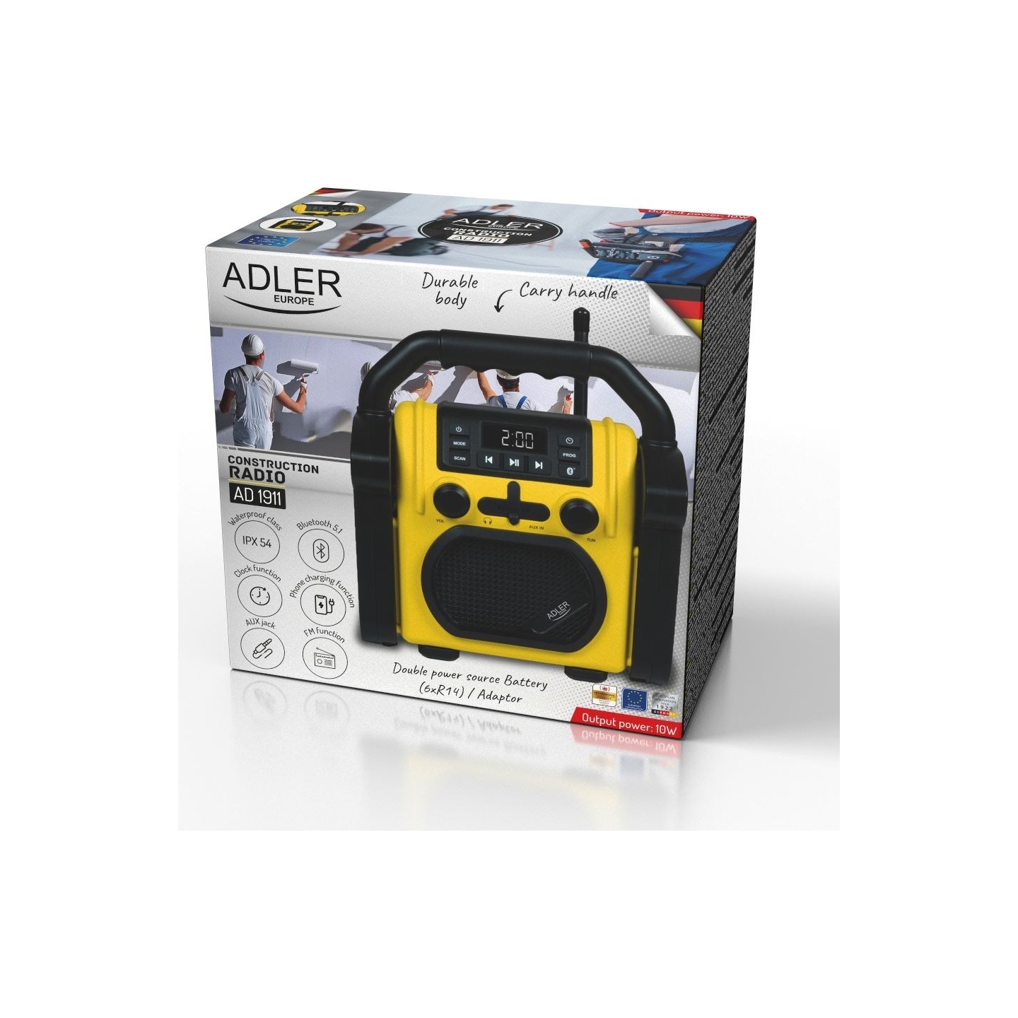 Adler | Construction radio with Bluetooth | AD 1911 | AUX in | Black/Yellow