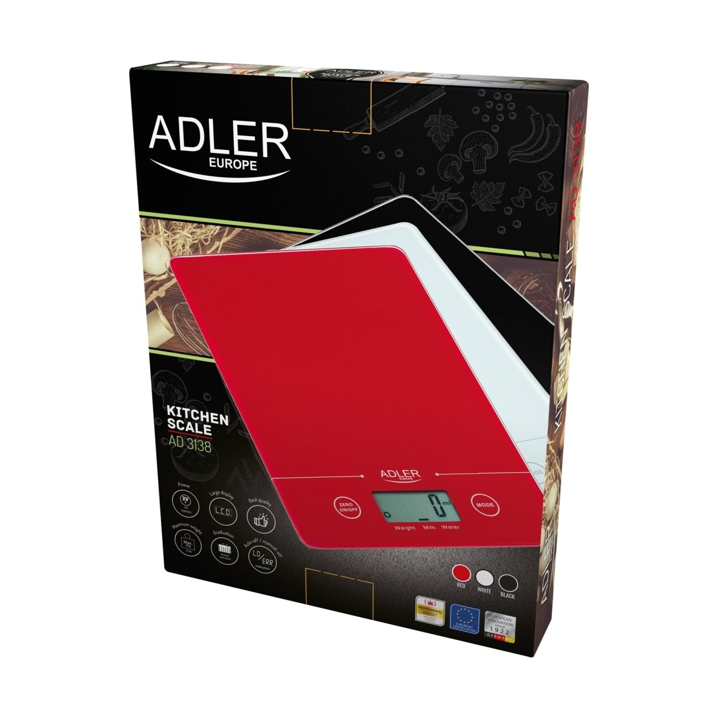 Adler | Kitchen scales | AD 3138 | Maximum weight (capacity) 5 kg | Graduation 1 g | Red
