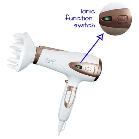 Adler | Hair Dryer | AD 2248 | 2400 W | Number of temperature settings 3 | Ionic function | Diffuser nozzle | White