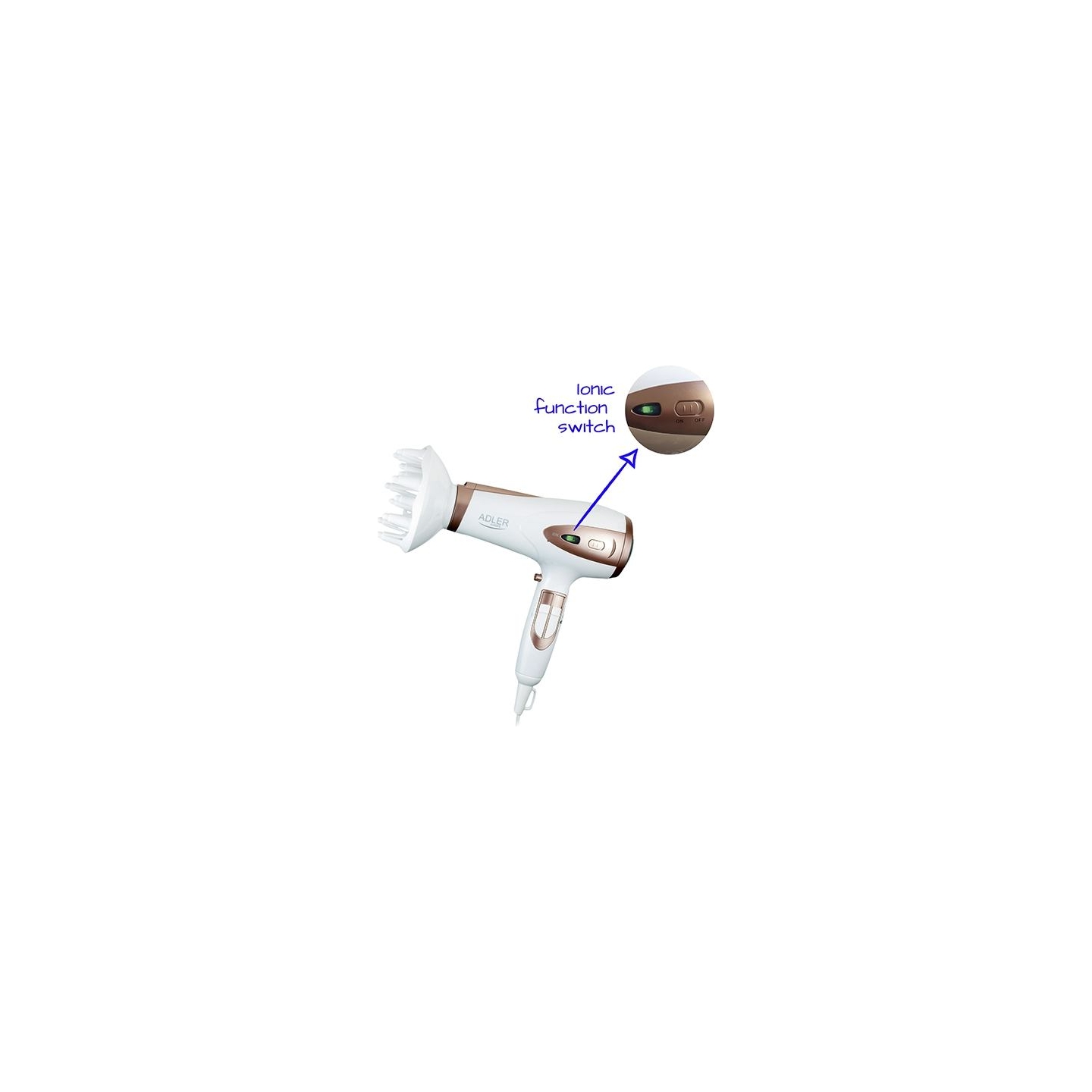 Adler | Hair Dryer | AD 2248 | 2400 W | Number of temperature settings 3 | Ionic function | Diffuser nozzle | White