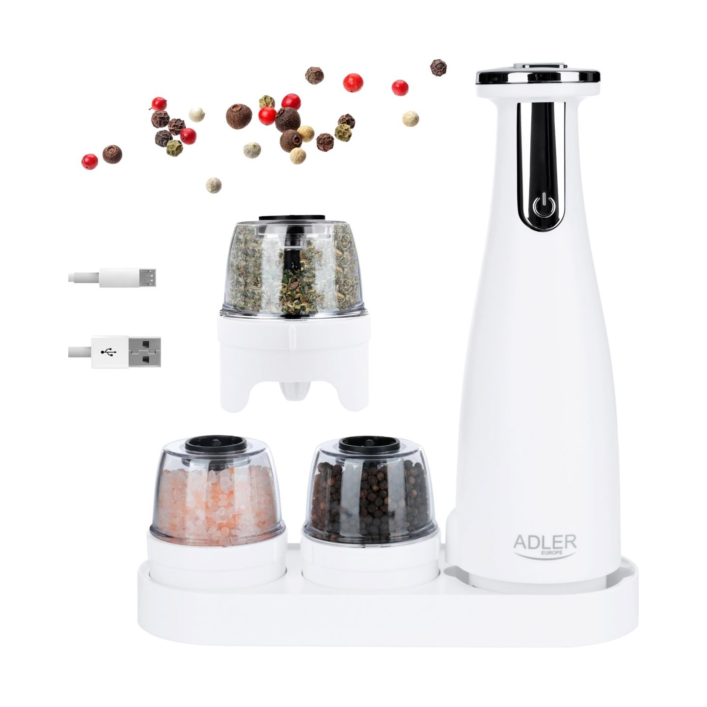 Adler | Electric Salt and pepper grinder | AD 4449w | Housing material ABS plastic | 7 W | Lithium | Matte White