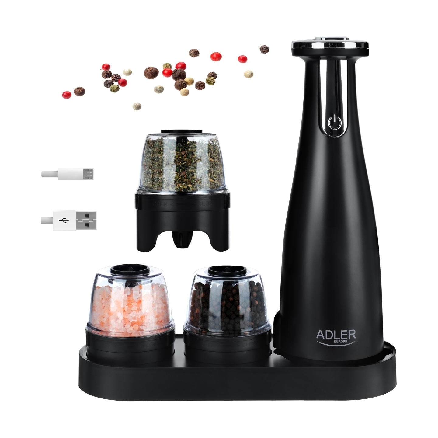 Adler | Electric Salt and pepper grinder | AD 4449b | Housing material ABS plastic | 7 W | Lithium | Matte Black