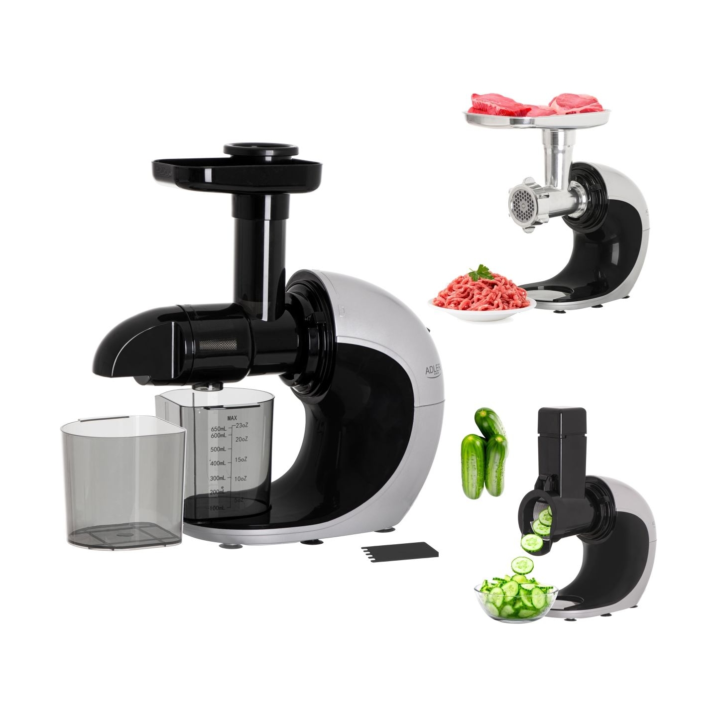 Adler | Slow-speed juicer 3in1 - Meat mincer, Juicer, Vegetable grater | AD 4131 | Type  Slow Juicer | Stainless Steel | 150 W |
