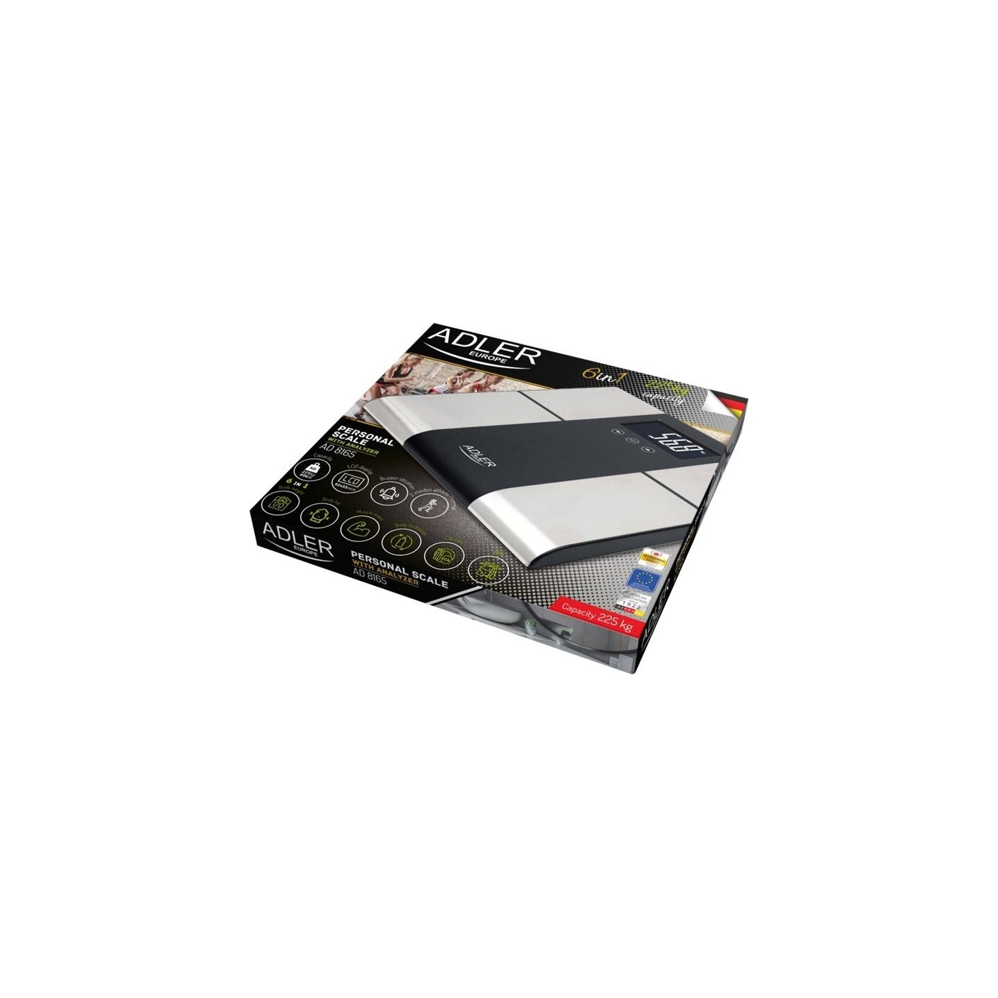 Adler | Bathroom scale with analyzer | AD 8165 | Maximum weight (capacity) 225 kg | Accuracy 100 g | Body Mass Index (BMI) measu