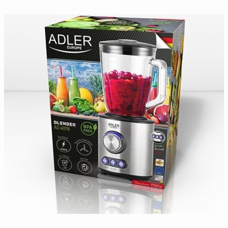 Adler | Blender | AD 4078 | Tabletop | 1700 W | Jar material Glass | Jar capacity 1.5 L | Ice crushing | Stainless steel