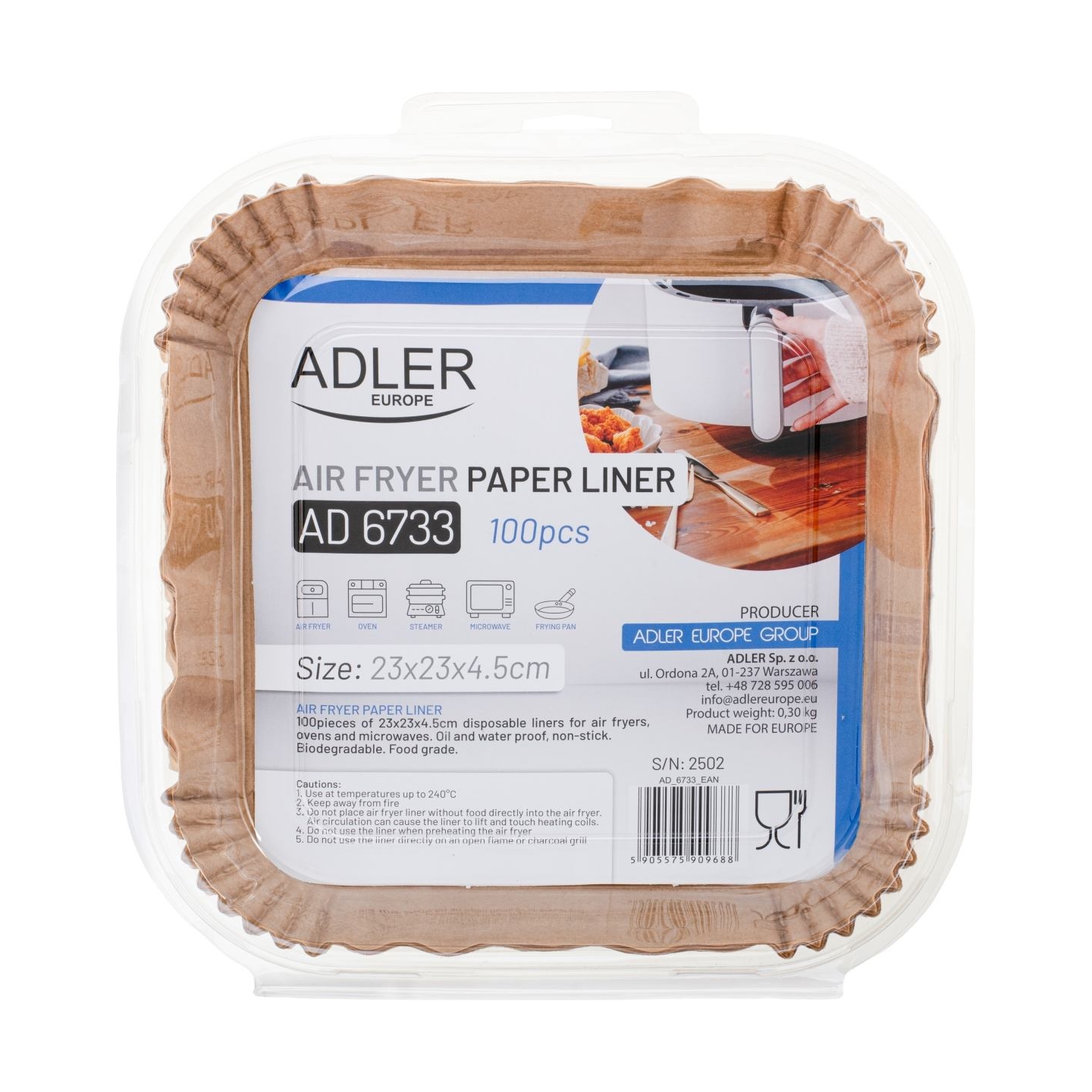 Adler Paper Liners for Air Fryer | AD 6733 | 100 pcs