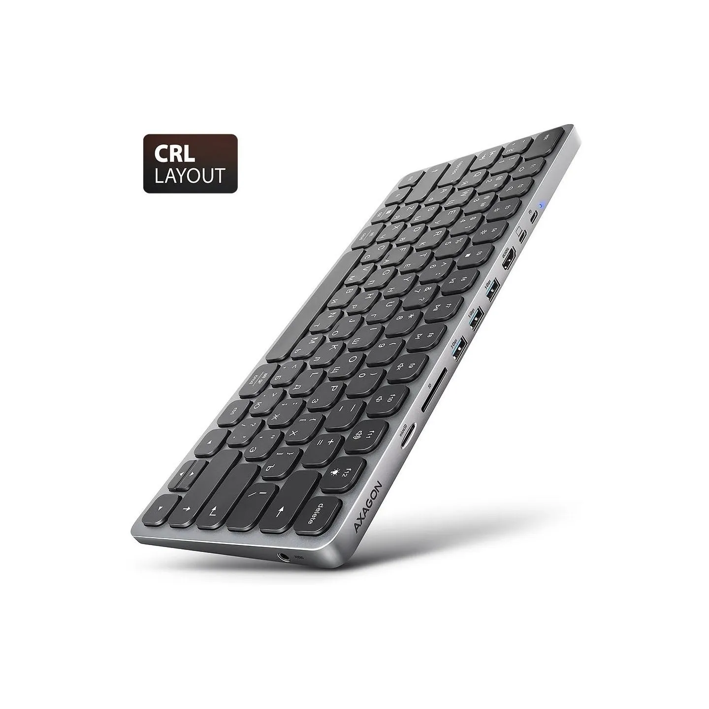 Axagon HMC-KB-CRL USB-C 5Gbps KEYBOARD 9in1 hub - RUS. HDMI, PD and 3 USB-A ports. USB-C cable 60 cm.
