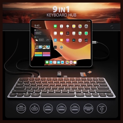 Axagon KEYBOARD + I/O HUB 9IN1/0.6M HMC-KB-CRL AXAGON