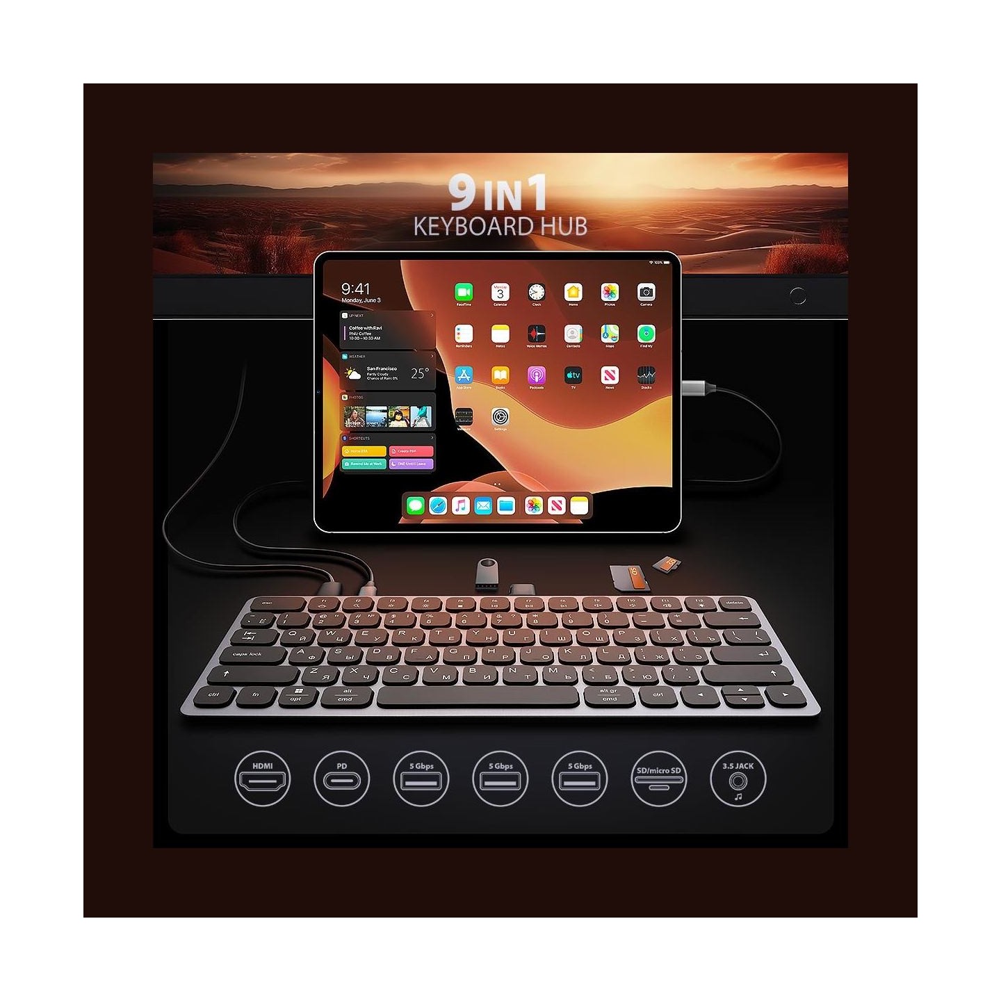 Axagon HMC-KB-CRL hub + keyboa rd 5Gbps HDMI PD Cyrili