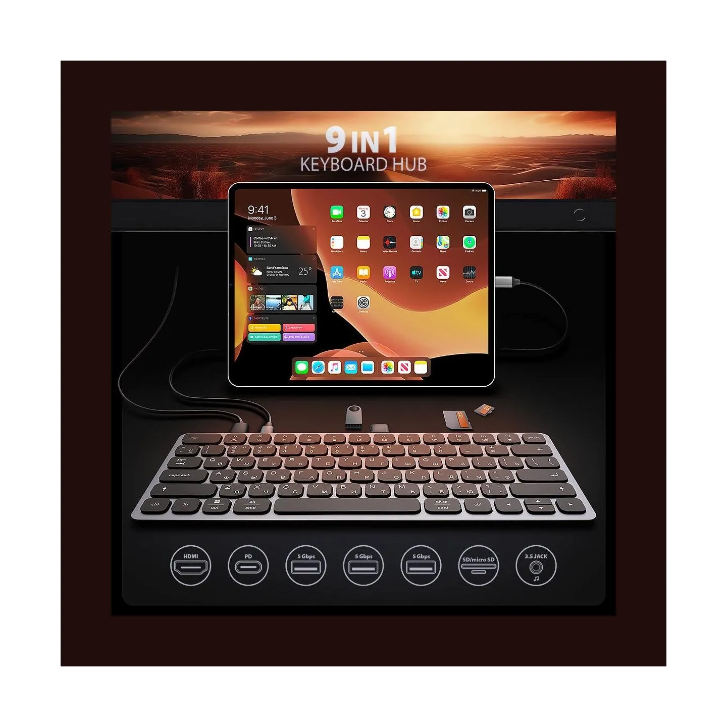Axagon HMC-KB-CRL hub + keyboa rd 5Gbps HDMI PD Cyrili