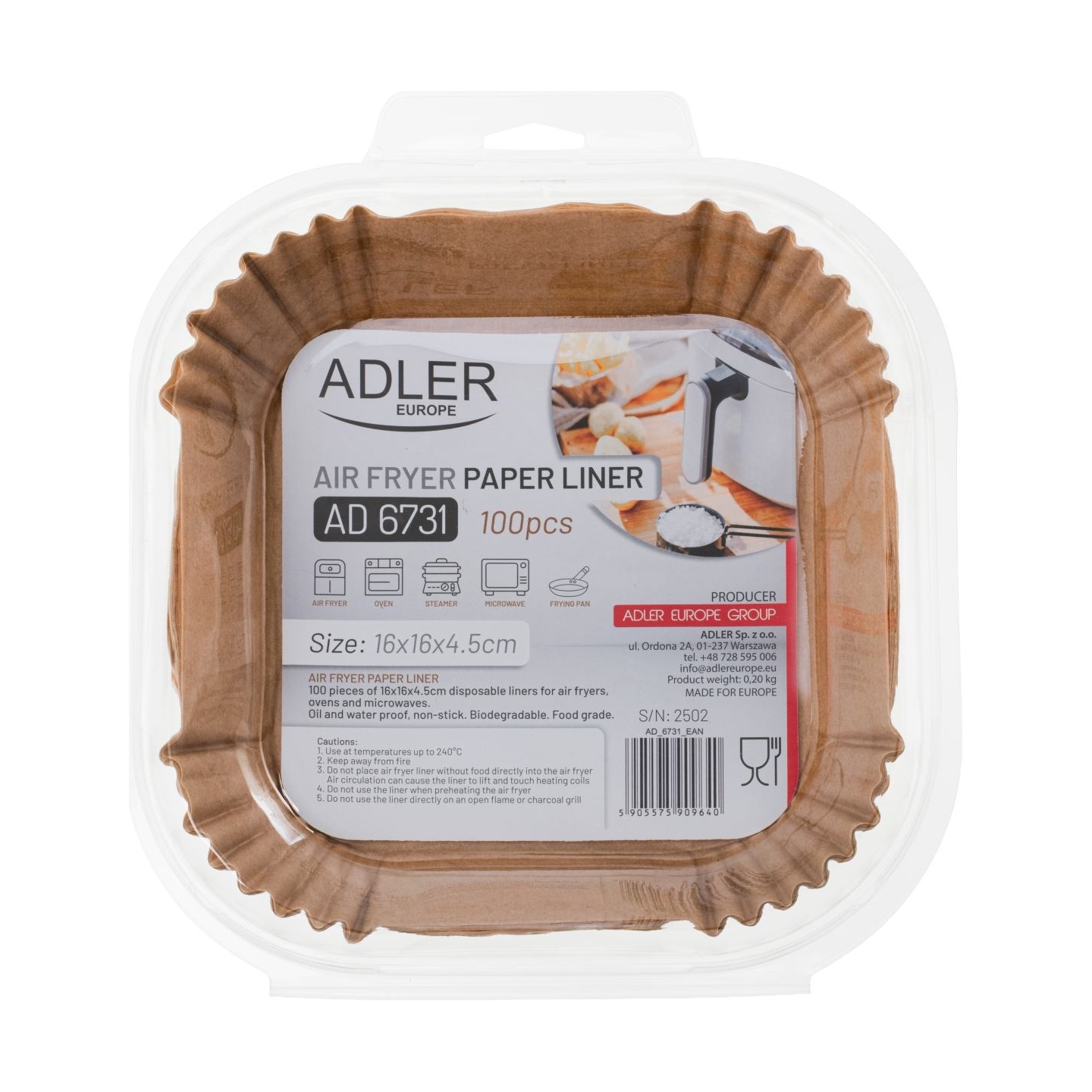 Adler | Paper Liners for Air Fryer | AD 6731 | 100 | Dimensions (W x L) 16 x 16 x 4.5 cm