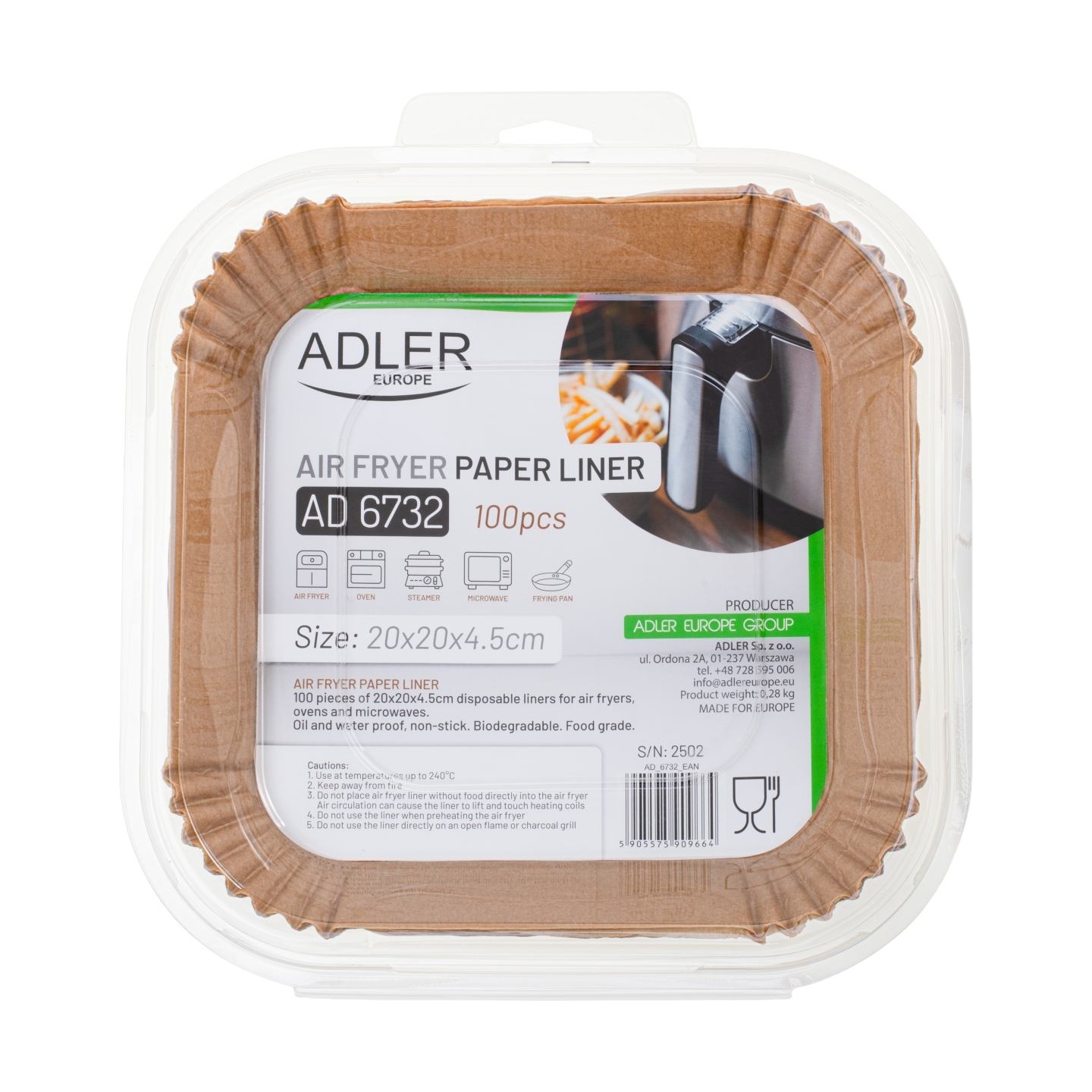 Adler Paper Liners for Air Fryer | AD 6732 | 100 | Dimensions (W x L) 20 x 20 x 4.5 cm
