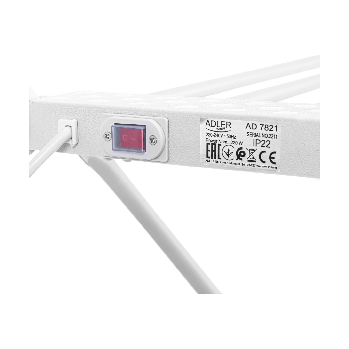 Adler | Foldable electric clothes drying rack | AD 7821 | 220 W | Silver/White