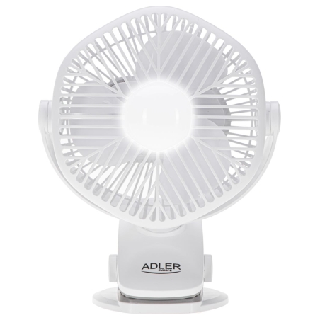 Adler Rechargeable fan with clip | AD 7335 | Table Fan | 6 W | Diameter 12.7 cm | Number of speeds 3 | Oscillation | White