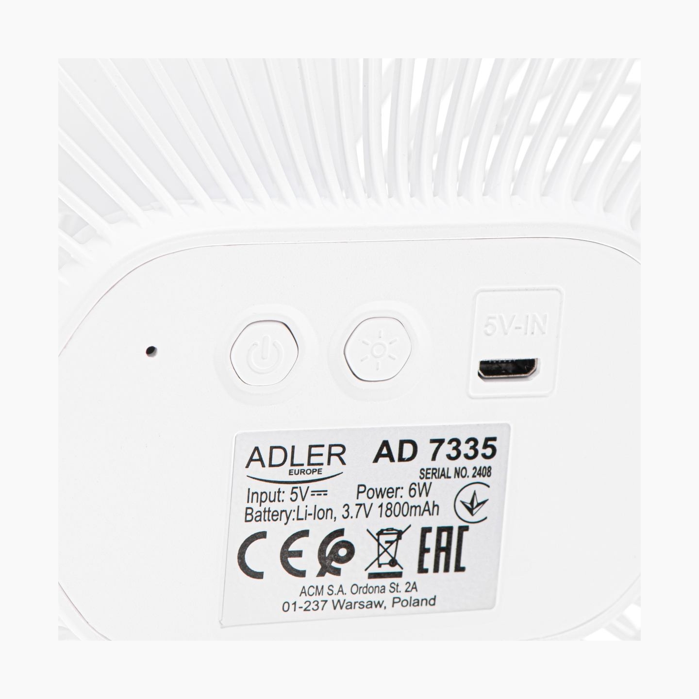 Adler Rechargeable fan with clip | AD 7335 | Table Fan | 6 W | Diameter 12.7 cm | Number of speeds 3 | Oscillation | White