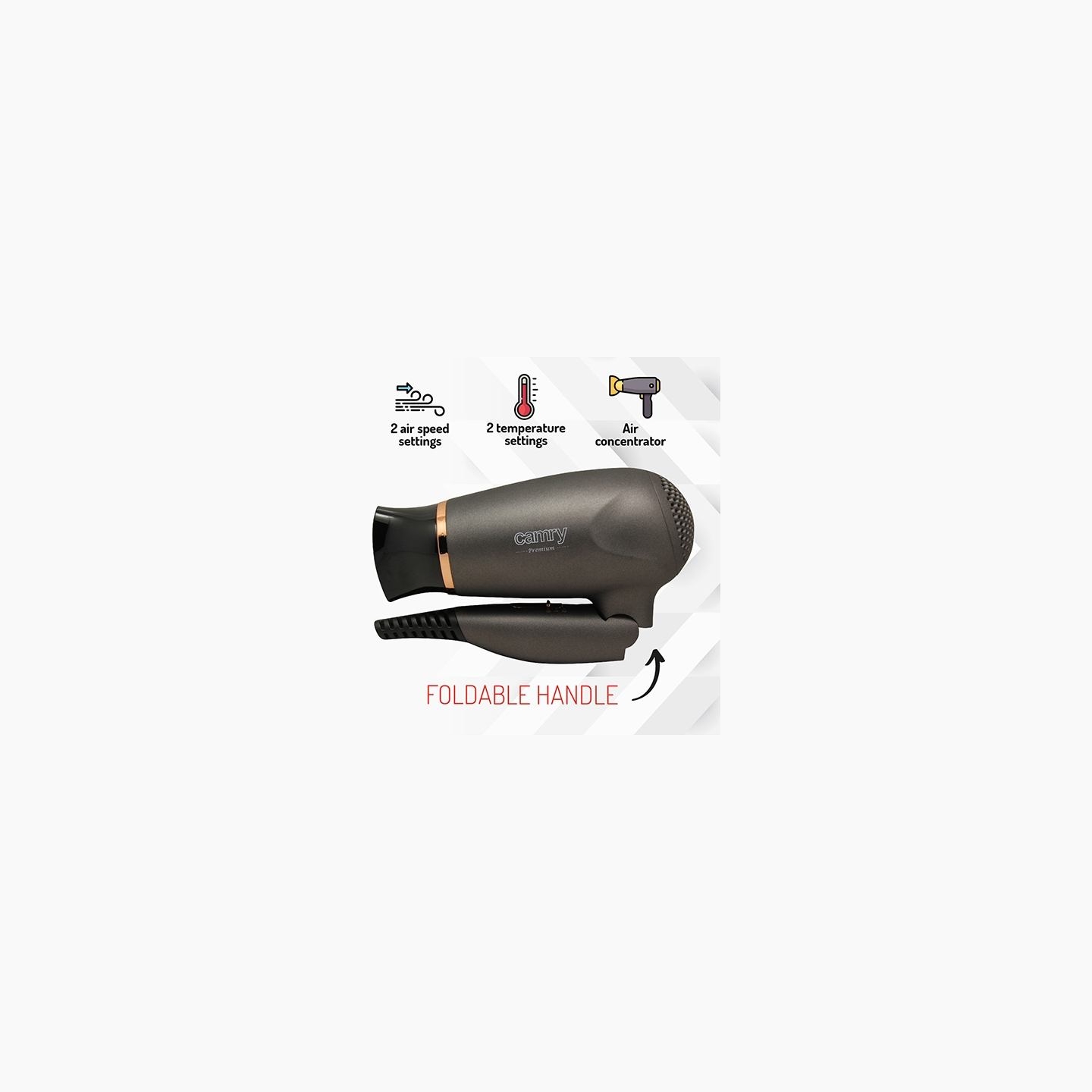 Camry | Hair Dryer | CR 2261 | 1400 W | Number of temperature settings 2 | Metallic Grey/Gold