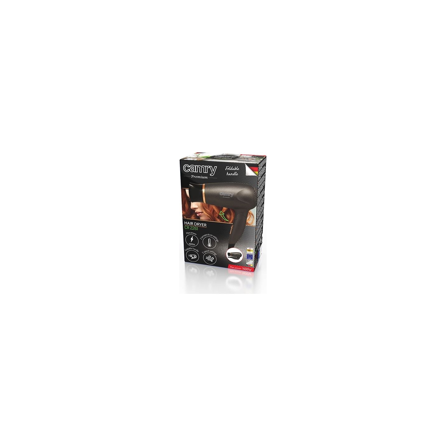 Camry | Hair Dryer | CR 2261 | 1400 W | Number of temperature settings 2 | Metallic Grey/Gold