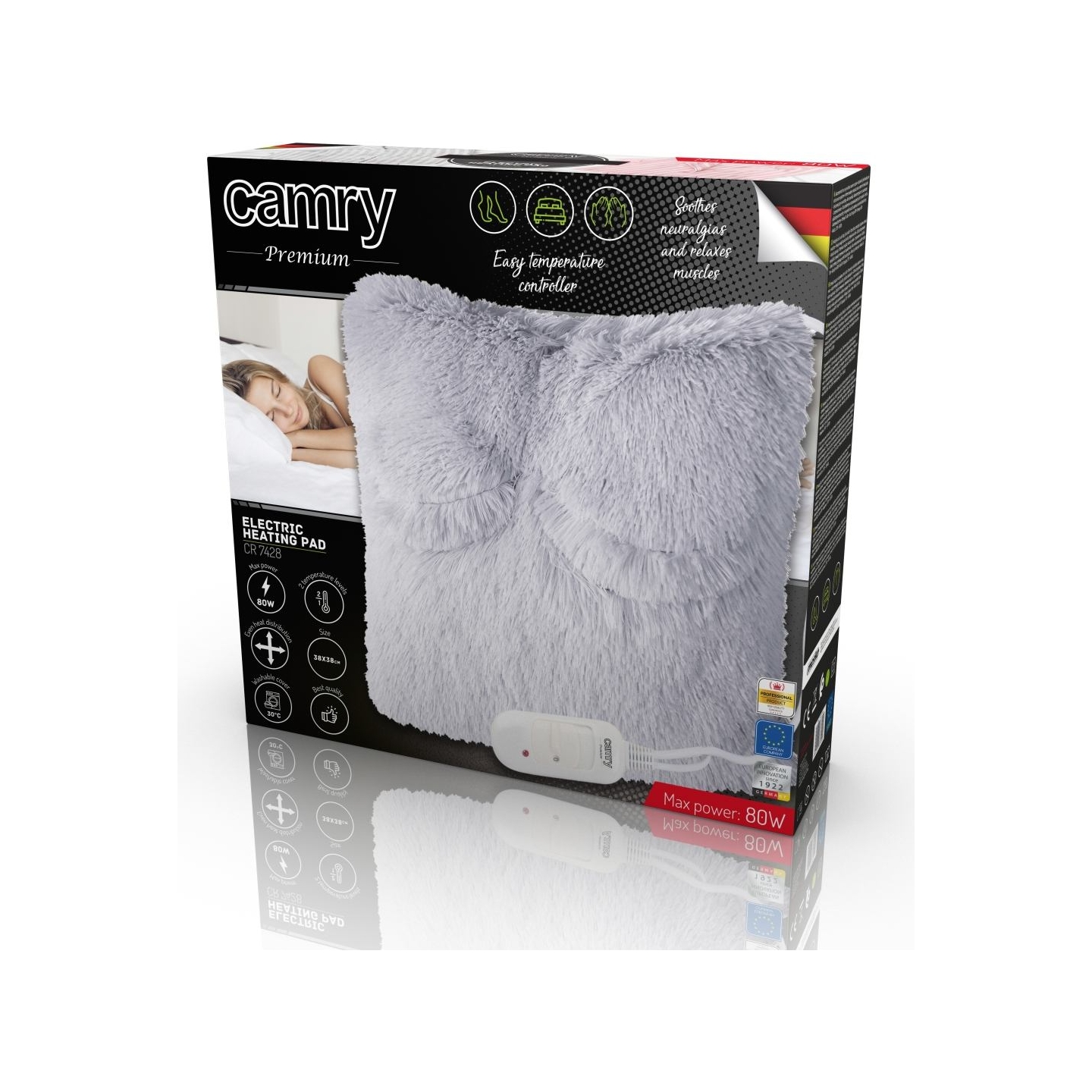 Camry | Electirc heating pad | CR 7428 | Number of heating levels 2 | Number of persons 1 | Washable | Remote control | Grey