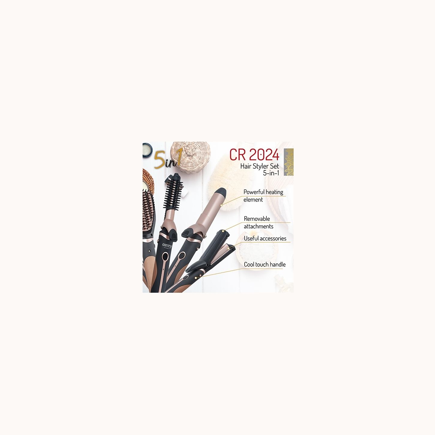 Camry | Hair Styler | CR 2024 | 1200 W | Black/Rose gold