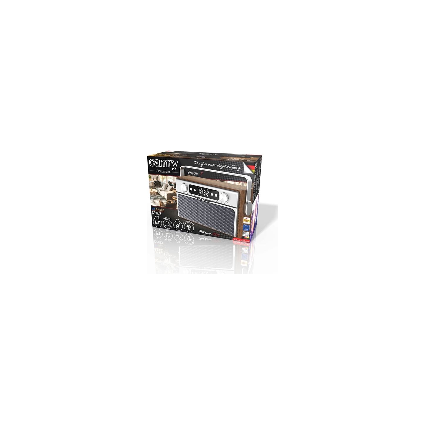 Camry | Bluetooth Radio | CR 1183 | 16 W | AUX in | Wooden