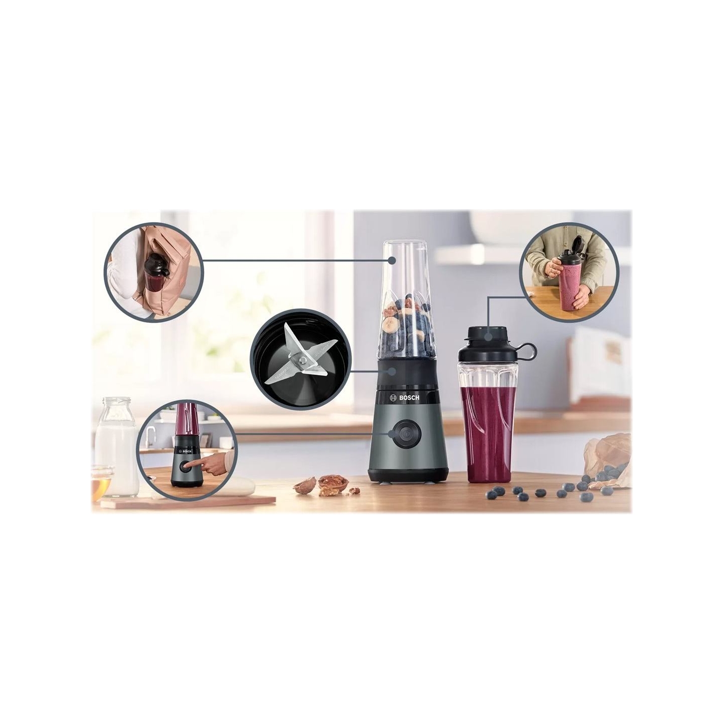 Bosch | VitaPower ToGo Smoothie Maker | MMB2111S | Tabletop | 450 W | Jar material Tritan | Jar capacity 0.6 L | Ice crushing | 
