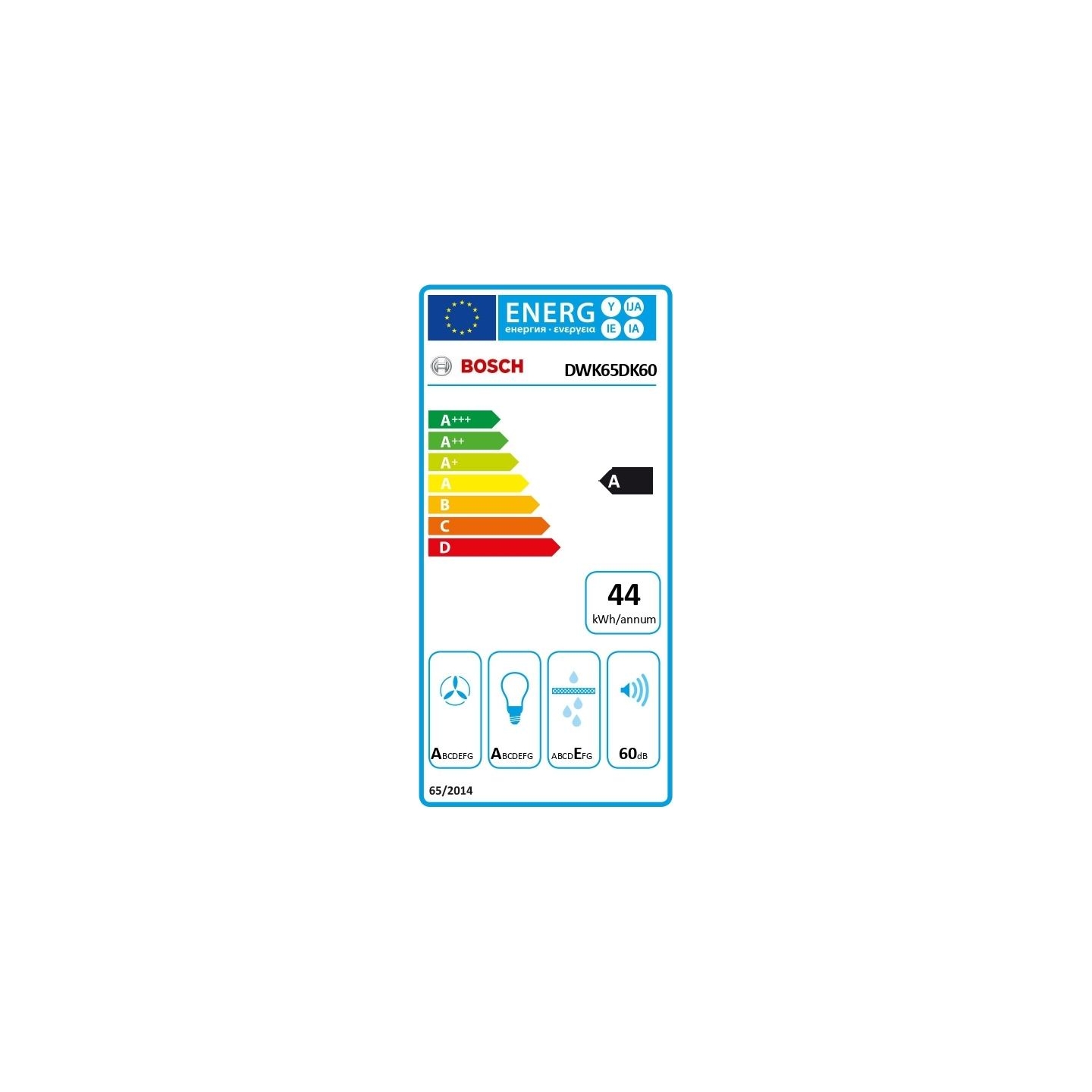 Bosch | Hood | DWK65DK60 | Wall mounted | Energy efficiency class A | Width 59 cm | 430 m³/h | Electronic control | LED | Black