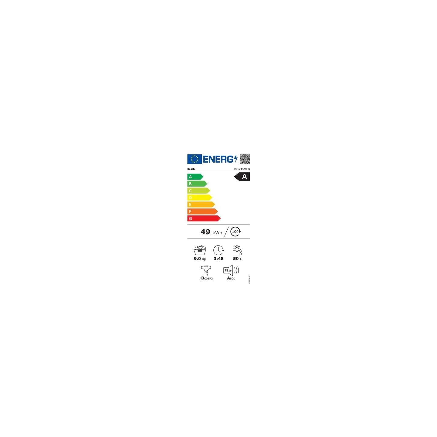 Bosch | Washing Machine | WGG244ZMSN | Energy efficiency class A | Front loading | Washing capacity 9 kg | 1400 RPM | Depth 59 c