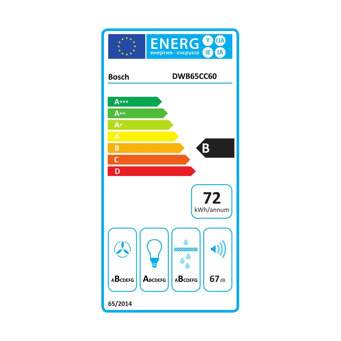Bosch DWB65CC60 | Hood | Wall mounted | Energy efficiency class B | Width 59.8 cm | Mechanical | 594 m³/h | Matte black | LED